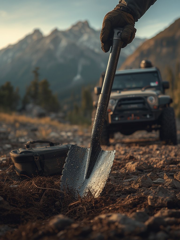 survival shovel in action