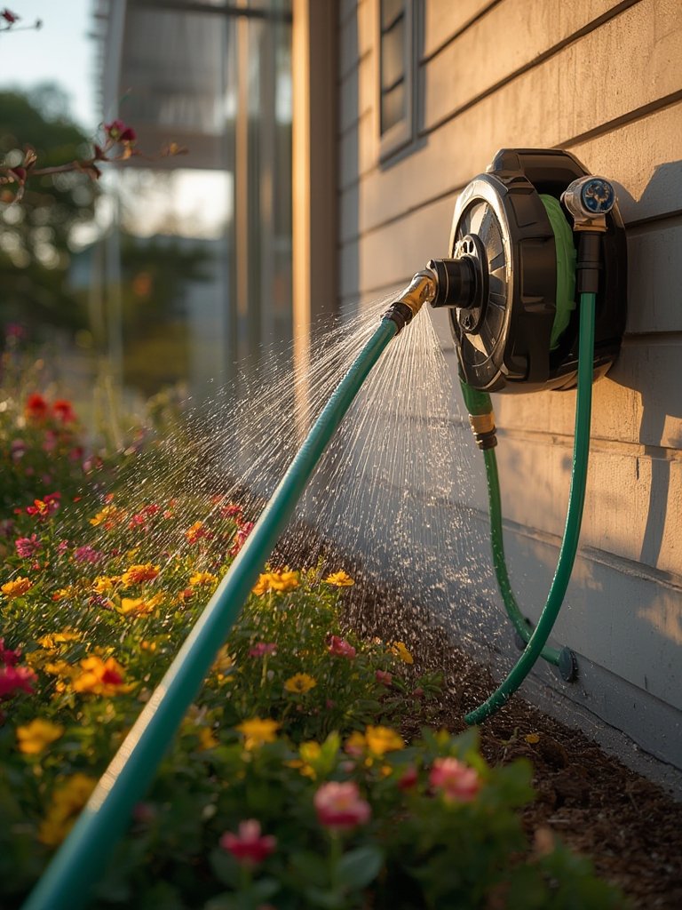 Retractable hose in action