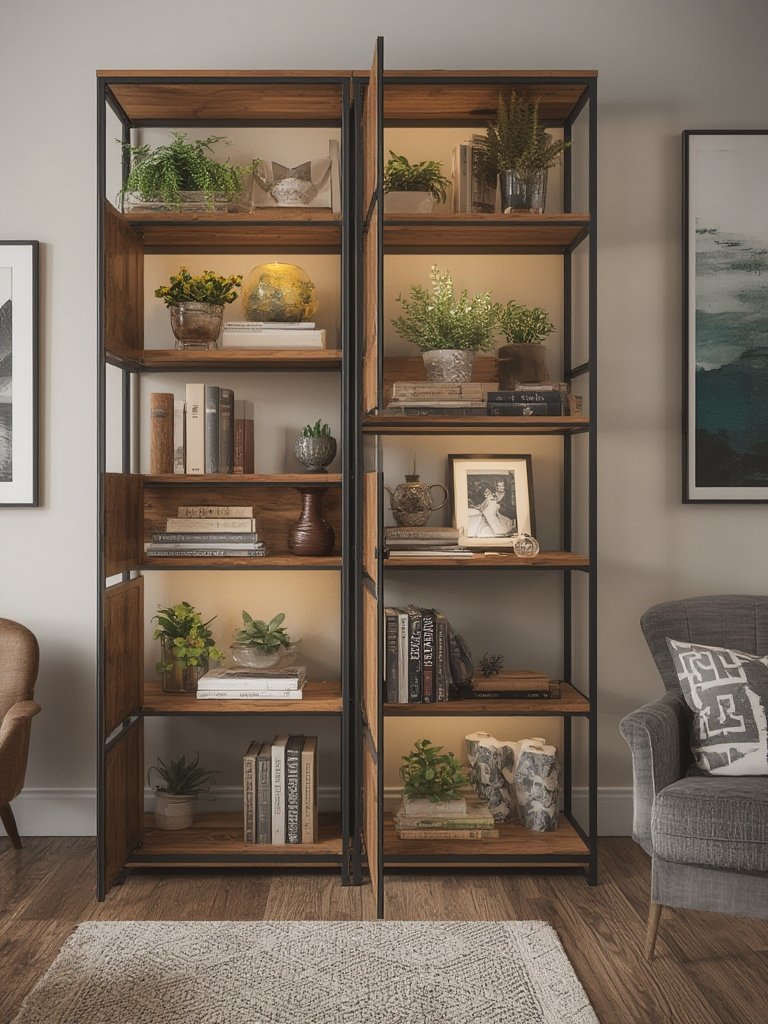 industrial bookshelf in action