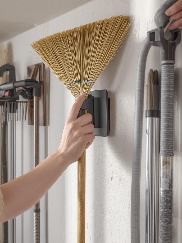 broom holder in action