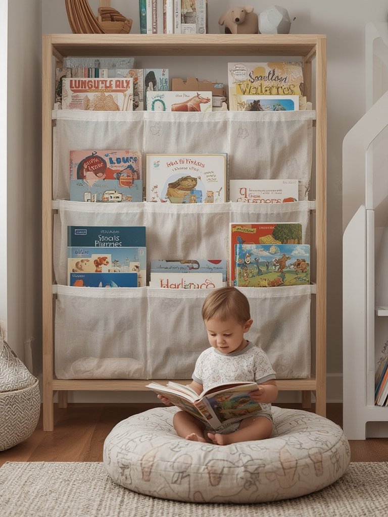 kids bookshelf in action